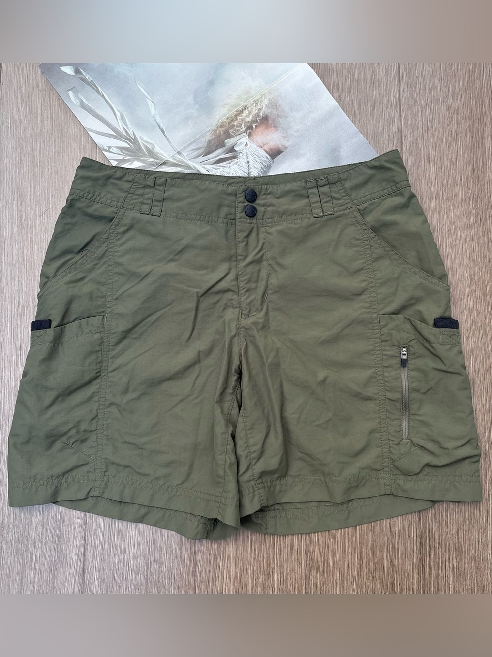 Rei Nylon Utility Cargo Shorts UPF 50+ Outdoor Hiking In Olive Green Size 10